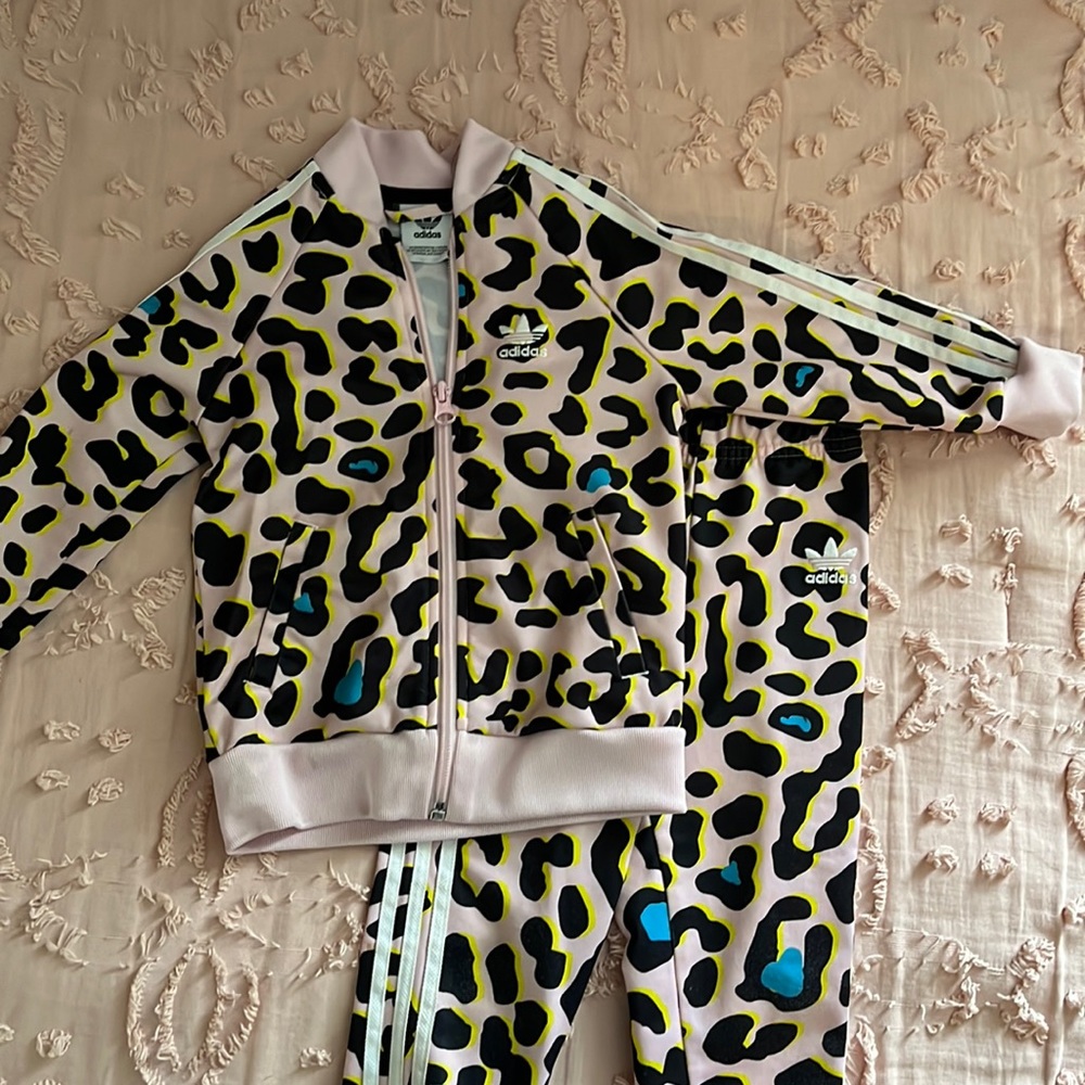 Adidas Girls Pink Leopard Print Track Suit